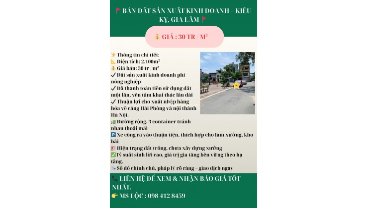  BÁN ĐẤT SẢN XUẤT KINH DOANH – KIÊU KỴ, GIA LÂM 